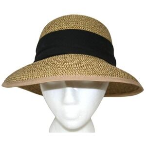 Mango Wide Brim Straw Sun Hat Women Black Ribbon Bow Beach Resort‎ PoolVacation